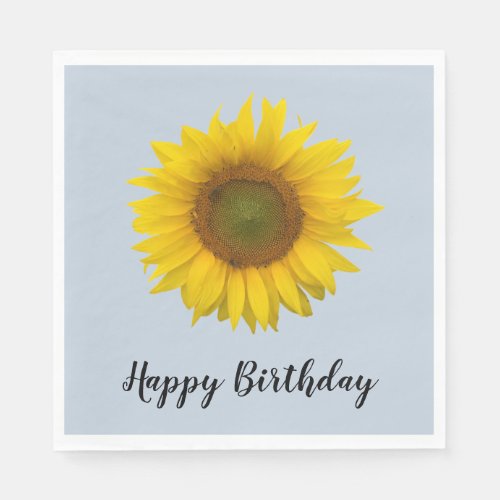 Cute Yellow Sunflower Happy Birthday Script Napkins