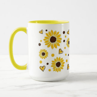Cute Yellow Sunflower Hearts Two-Tone Mug