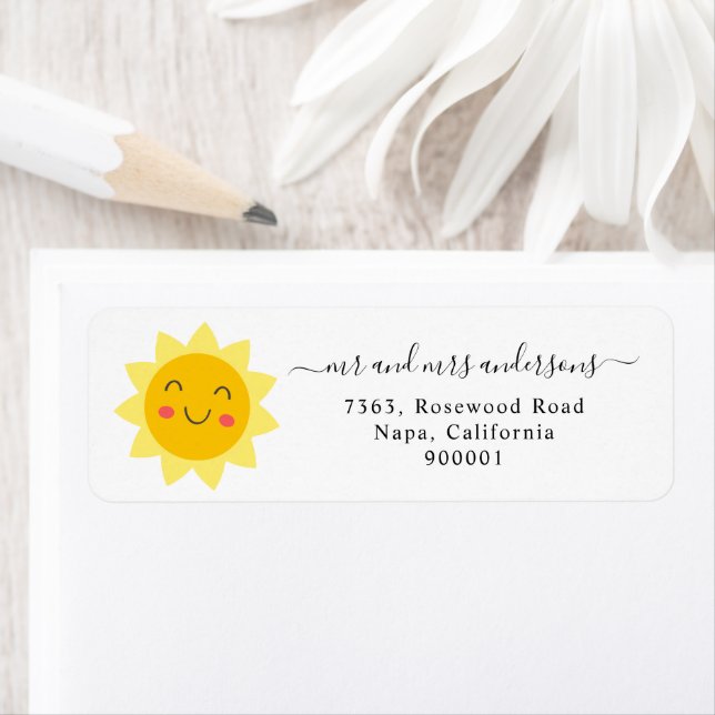 Cute Yellow Sunshine Baby Shower Return Address Label (Insitu)