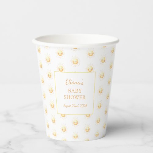 Cute Yellow Sunshine Boho Gender Neutral Whimsical Paper Cups