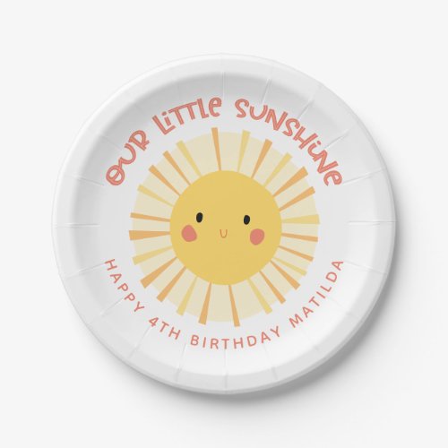 Cute yellow sunshine illustration birthday party paper plates