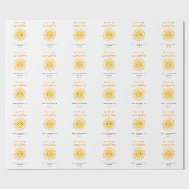Cute yellow sunshine illustration valentines day wrapping paper (Flat)