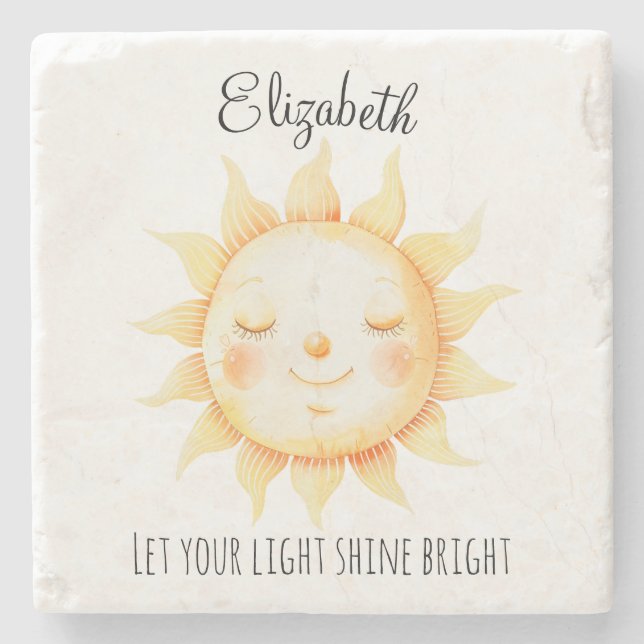 Cute Yellow Sunshine Personalized Stone Coaster (Front)