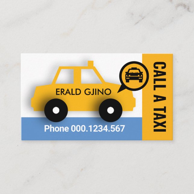 Cute Yellow Taxi Car On Call Business Card (Front)