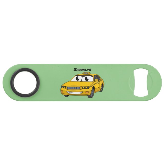 Cute yellow taxi fun cartoon illustration bar key (Front (Horizontal))