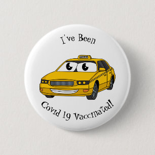 Cute yellow taxi fun cartoon illustration button