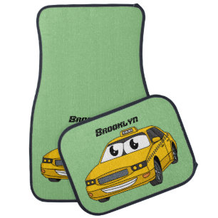 Cute yellow taxi fun cartoon illustration car floor mat