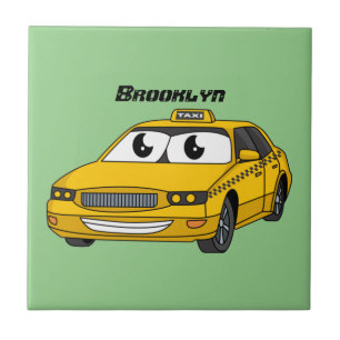 Cute yellow taxi fun cartoon illustration ceramic tile