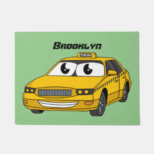 Cute yellow taxi fun cartoon illustration doormat