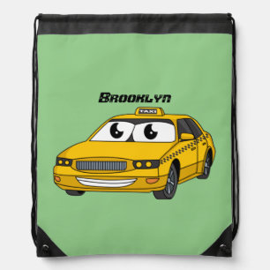 Cute yellow taxi fun cartoon illustration drawstring bag