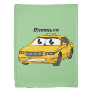 Cute yellow taxi fun cartoon illustration duvet cover