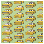 Cute yellow taxi fun cartoon illustration fabric