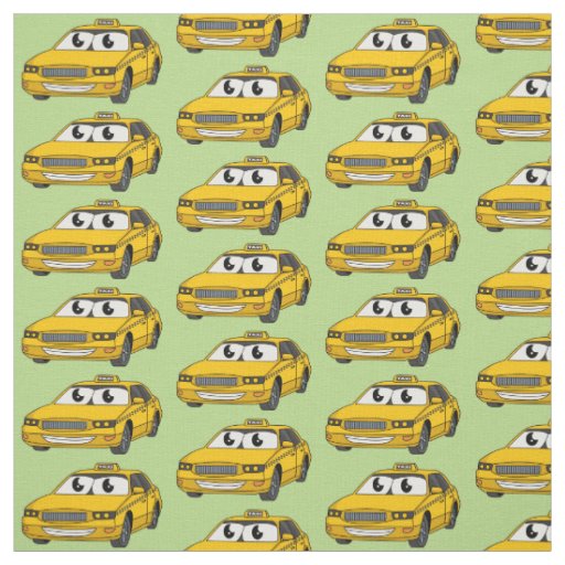 Cute yellow taxi fun cartoon illustration fabric