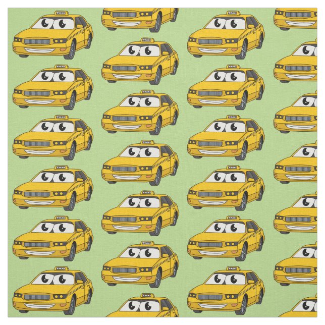 Cute yellow taxi fun cartoon illustration fabric (Swatch)