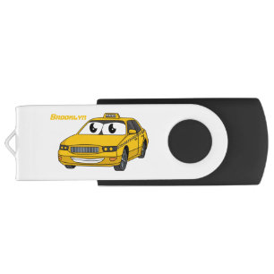 Cute yellow taxi fun cartoon illustration  flash drive