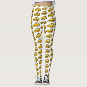 Cute yellow taxi fun cartoon illustration leggings