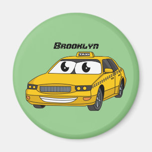 Cute yellow taxi fun cartoon illustration magnet
