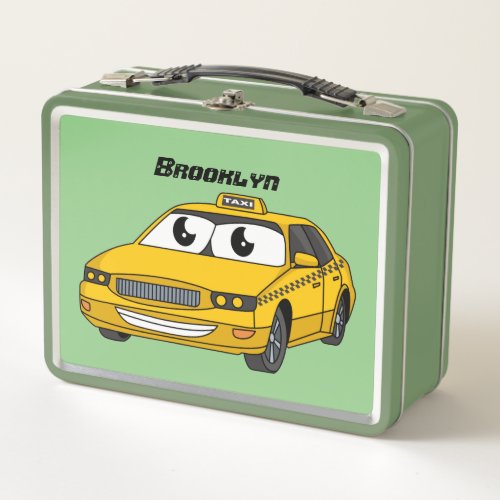 Cute yellow taxi fun cartoon illustration metal lunch box