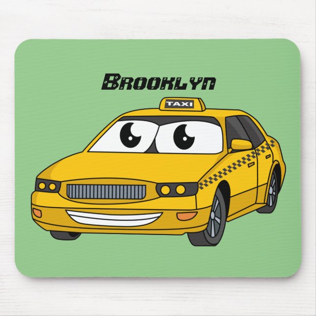 Cute yellow taxi fun cartoon illustration mouse pad (Front)