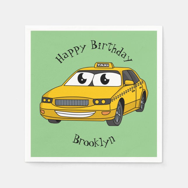 Cute yellow taxi fun cartoon illustration napkins (Front)