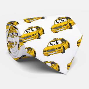 Cute yellow taxi fun cartoon illustration neck tie