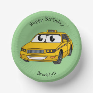 Cute yellow taxi fun cartoon illustration paper bowls