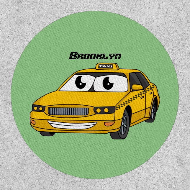 Cute yellow taxi fun cartoon illustration patch (Front)