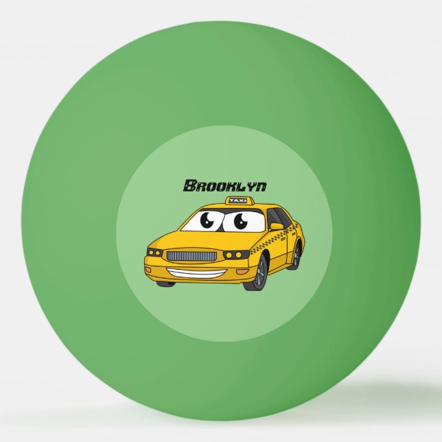 Cute yellow taxi fun cartoon illustration  ping pong ball (Front)