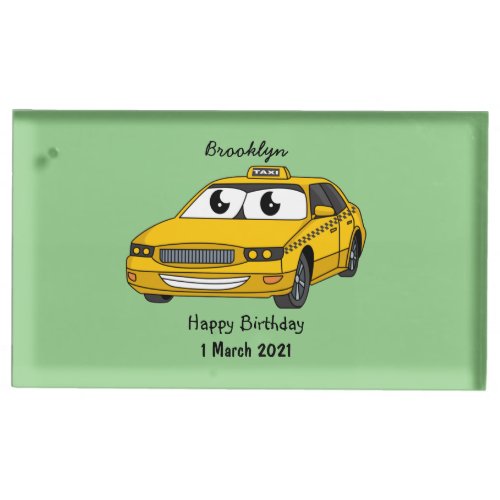 Cute yellow taxi fun cartoon illustration  place card holder