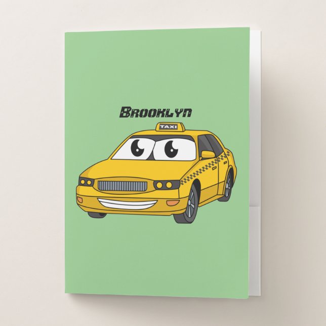 Cute yellow taxi fun cartoon illustration  pocket folder (Front)