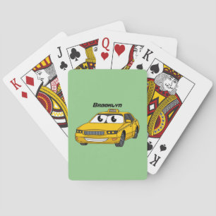 Cute yellow taxi fun cartoon illustration poker cards