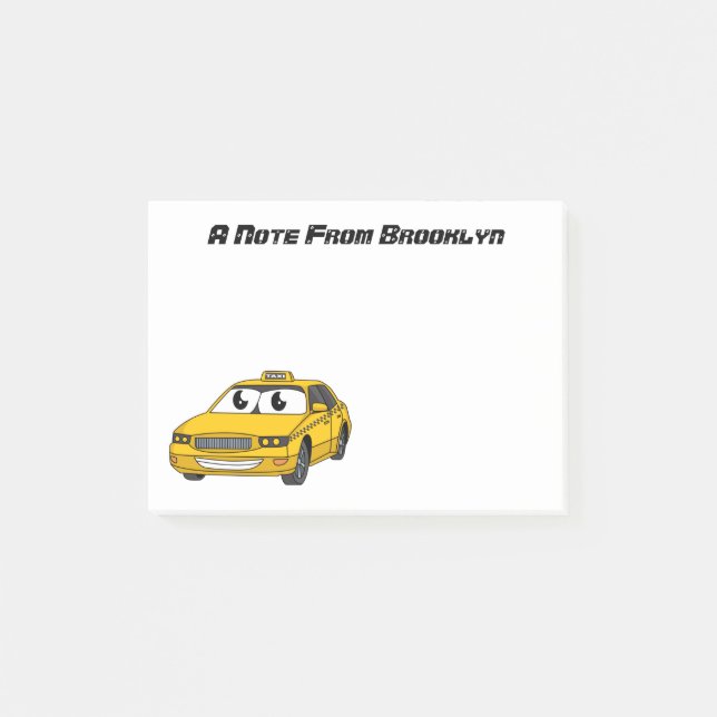 Cute yellow taxi fun cartoon illustration post-it notes (Front)