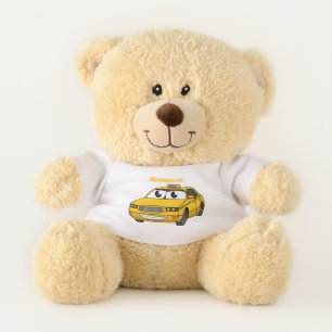 Cute yellow taxi fun cartoon illustration teddy bear