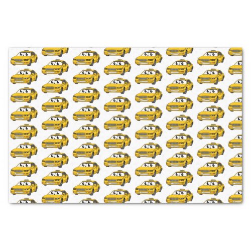 Cute yellow taxi fun cartoon illustration  tissue paper