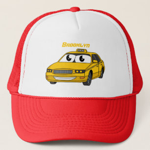 Cute yellow taxi fun cartoon illustration trucker hat