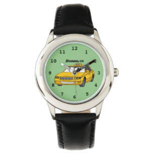 Cute yellow taxi fun cartoon illustration watch
