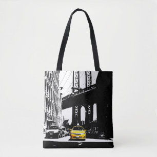 Cute Yellow Taxi Nyc New York City Brooklyn Black Tote Bag