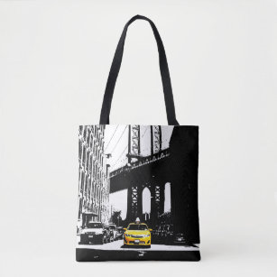 Cute Yellow Taxi Nyc New York City Brooklyn Black Tote Bag