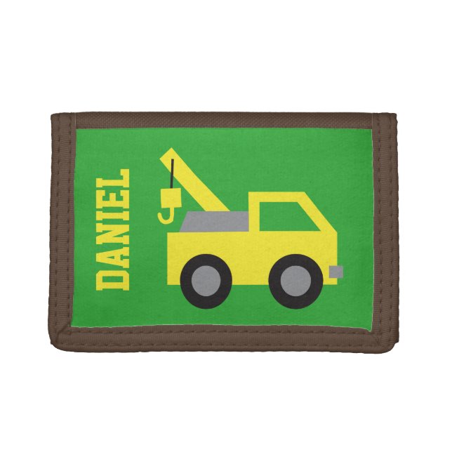 Cute Yellow Tow Truck Vehicle Boys Wallet (Front)