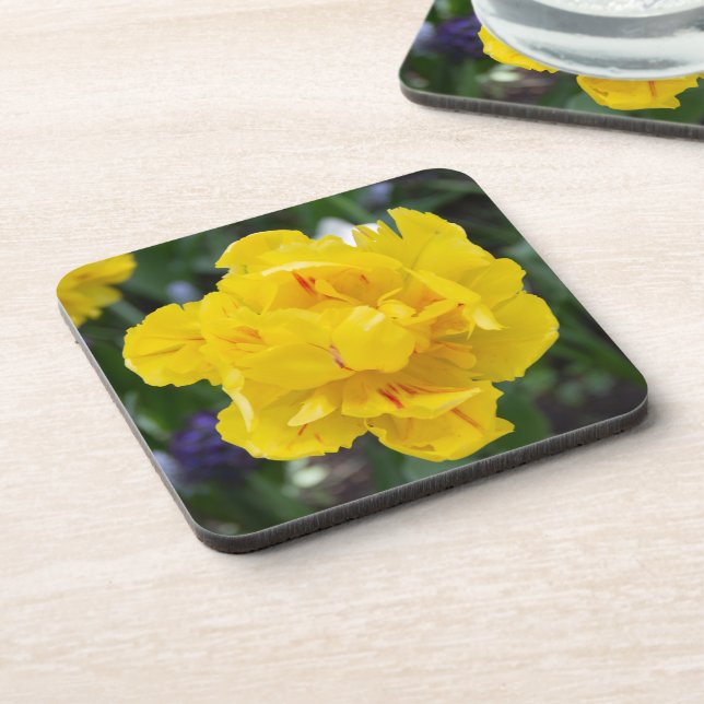 Cute yellow tulips in the garden beverage coaster (Left Side)