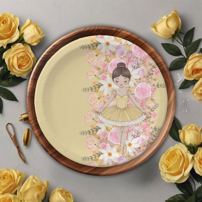 Cute Yellow Tutu Ballerina Butterflies Baby Shower Paper Plates (Creator Uploaded)