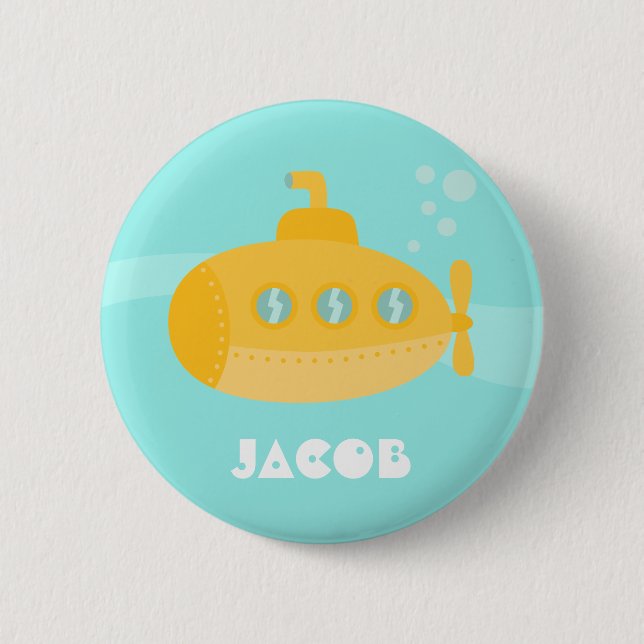 Cute Yellow Underwater Submarine Vessel Button (Front)