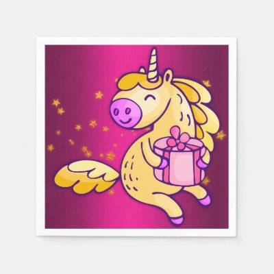 Cute Yellow Unicorn on Pink