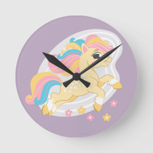 Cute yellow unicorn round clock