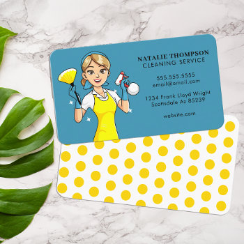 Cute Yellow Vintage Housekeeping Cleaning Service Business Card by MysticBlvd at Zazzle