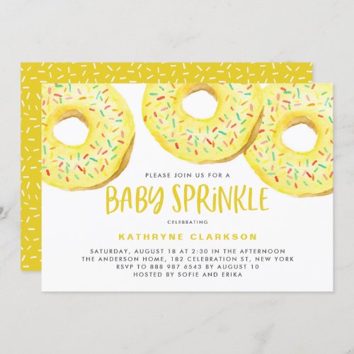 Cute Yellow Watercolor Donuts Baby Sprinkle Invitation