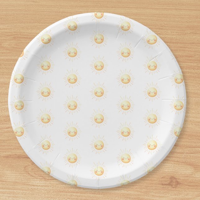 Cute Yellow Watercolor Sunshine Boho Whimsical Paper Plates (Brighten your party with cute yellow sunshine boho plates! Perfect for a fun whimsical celebration.)