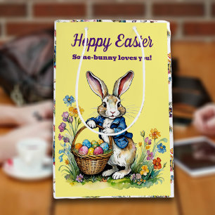 Cute Yellow Watercolor Vintage Easter Bunny Medium Gift Bag