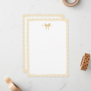 Cute Yellow Watercolour Bow + Border Personalized Note Card