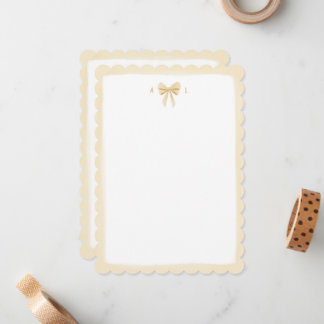 Cute Yellow Watercolour Bow + Border Personalized Note Card